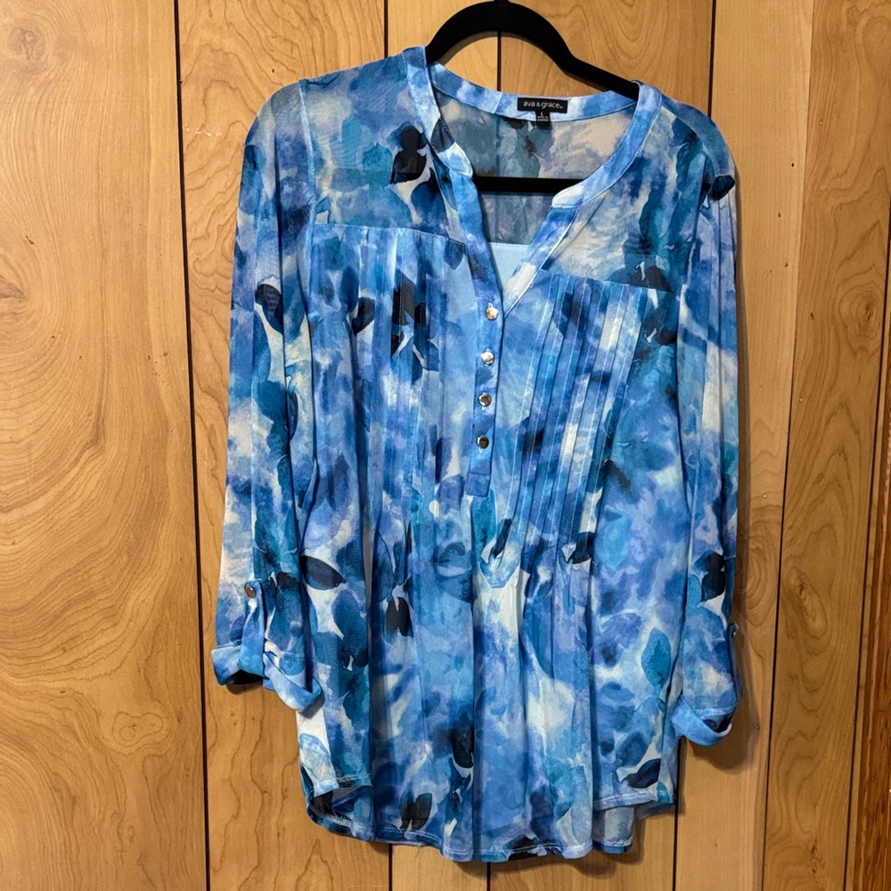 Ava & Grace Blue and Black Floral Blouse